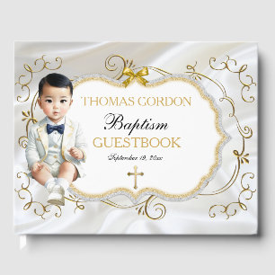 Asian Baby Boy Baptism Christening White & Gold  Guest Book