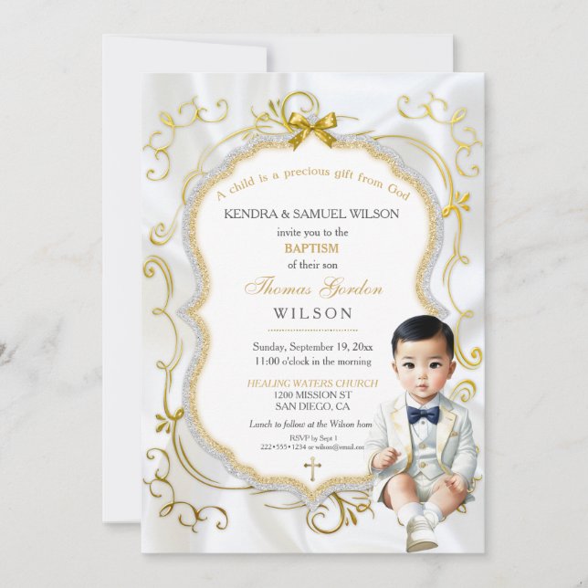 Asian Baby Boy Baptism Communion Christening Invitation (Front)