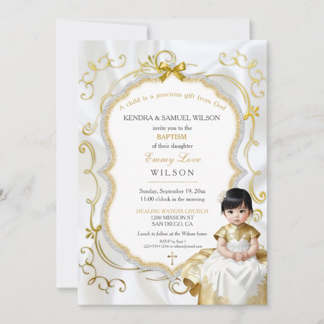 Asian Baby Girl Baptism Communion Christening Invitation (Front)