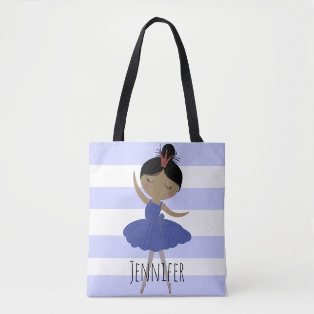 Asian Ballerina Blue Stripe Tote Bag (Front)