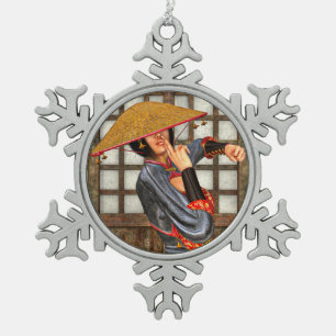 Asian Battle Woman Snowflake Pewter Christmas Ornament