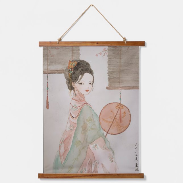 Asian Beauty Vintage Ink Painting Wall Art (Front)