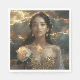 Asian Beauty With White Rose Napkin