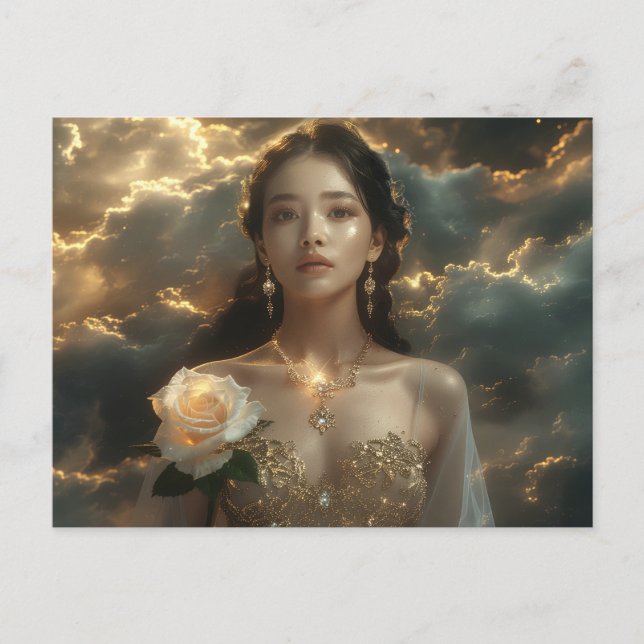 Asian Beauty With White Rose Postcard (Front)