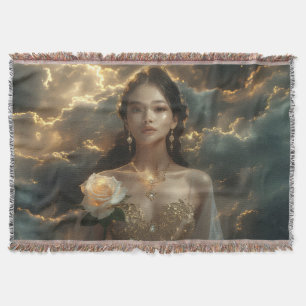 Asian Beauty With White Rose Throw Blanket