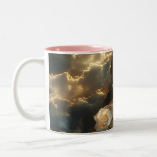 Asian Beauty With White Rose Two-Tone Coffee Mug
