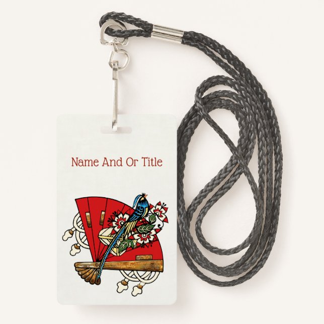Asian Bird Deco ID Badge (Front with Lanyard)
