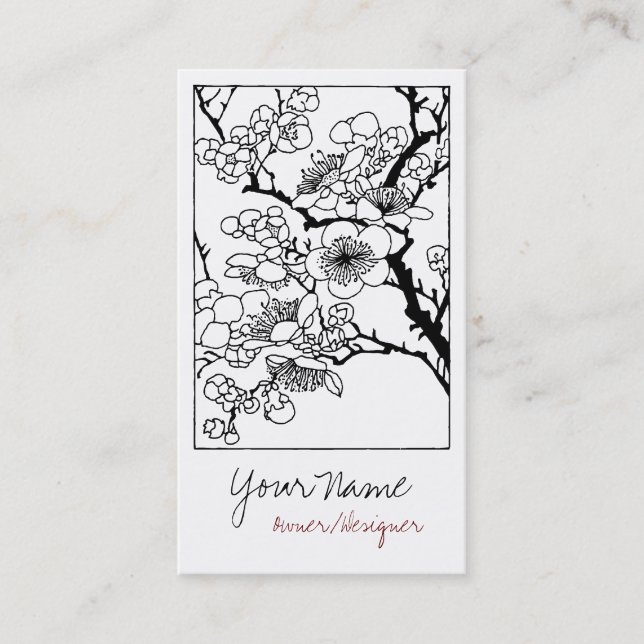 Asian Black/White Floral Design Business Cards (Front)