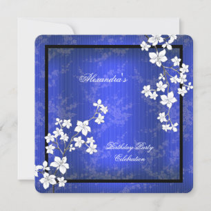 Asian Blue Black Blossom White Birthday Party Invitation