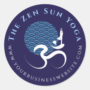 Asian Blue Sun Yoga Modern Zen Calligraphy Om Aum Classic Round Sticker
