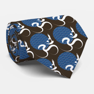 Asian Blue Sun Yoga Modern Zen Calligraphy Om Aum Tie