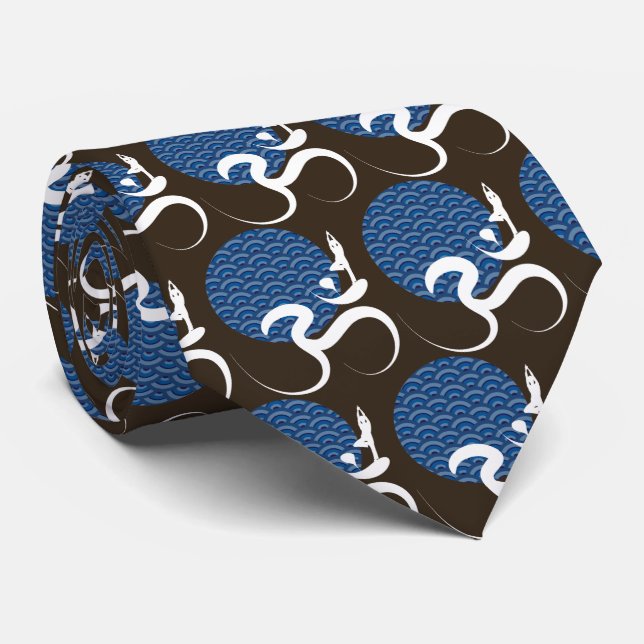 Asian Blue Sun Yoga Modern Zen Calligraphy Om Aum Tie (Rolled)