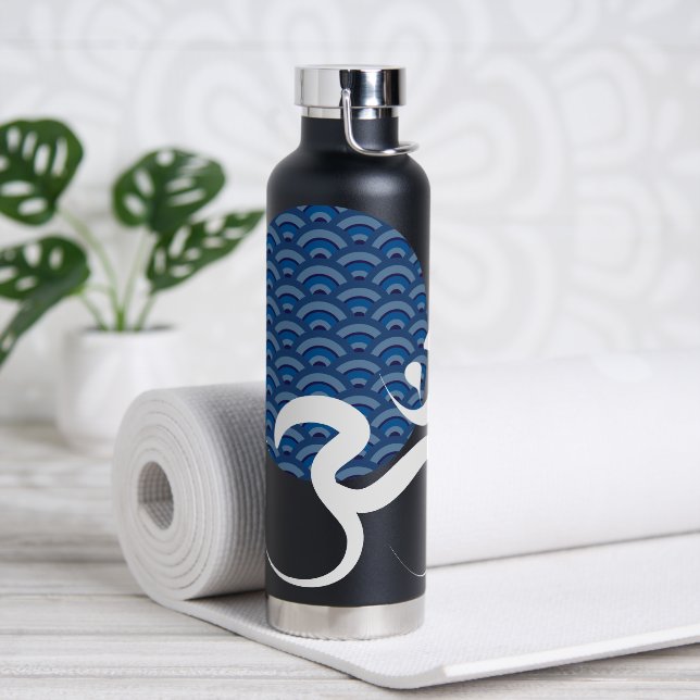 Asian Blue Sun Yoga Modern Zen Calligraphy Om Aum Water Bottle (Yoga)