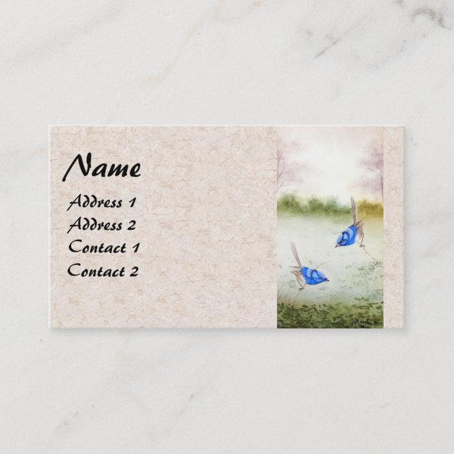 Asian Blue Wren Birds Watercolor Business Cards (Front)
