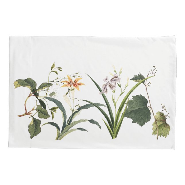 Asian Botanical Wildflower Flowers Leaf Pillowcase (Back)