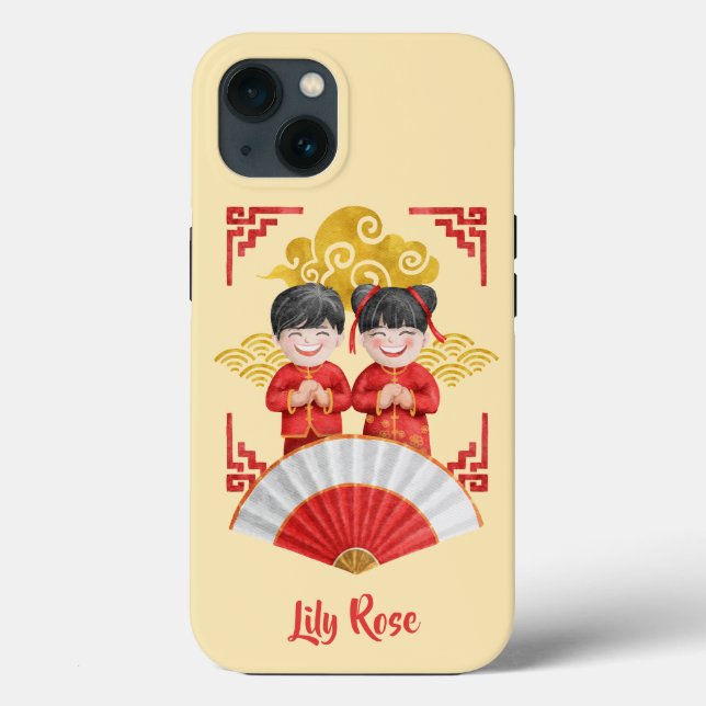 Asian Boy and Girl Illustration - Red White Gold Case-Mate iPhone Case (Back)