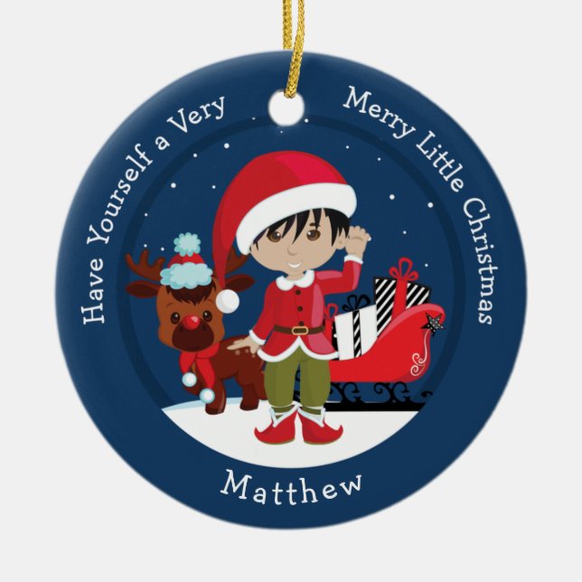 Asian Boy Elf Ceramic Tree Decoration (Front)