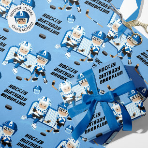 Asian boy Hockey Birthday Personalised Wrapping Paper