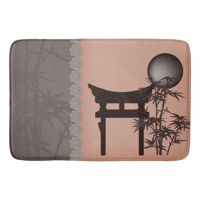 Asian brown Torii bamboo moon digital art Bath Mat (Front)
