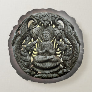 Asian Buddha Statue Round Cushion
