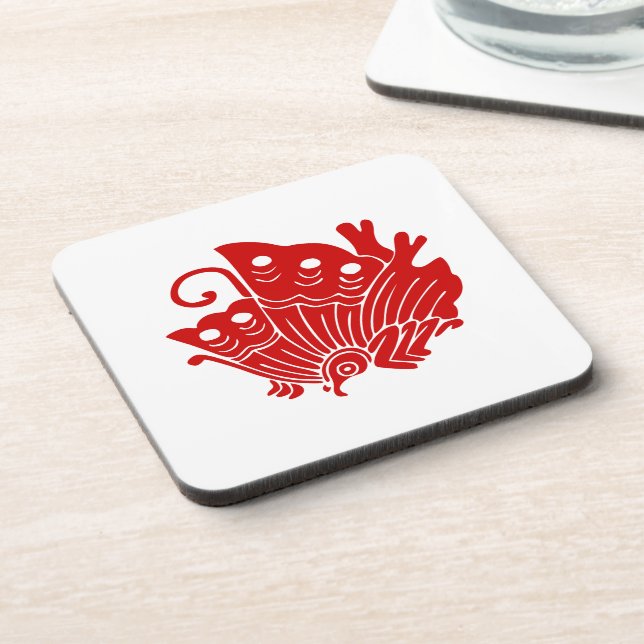 Asian Butterfly Japanese Kamon Design Coaster (Left Side)
