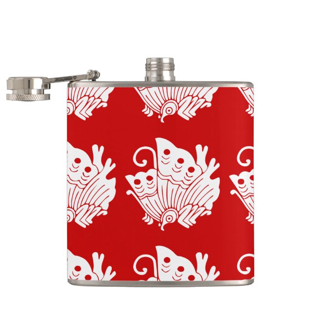 Asian Butterfly Japanese Kamon Design Hip Flask (Opened)