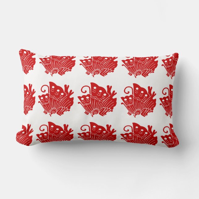 Asian Butterfly Japanese Kamon Design Lumbar Cushion (Front)