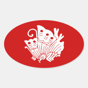 Asian Butterfly Japanese Kamon Design Oval Sticker