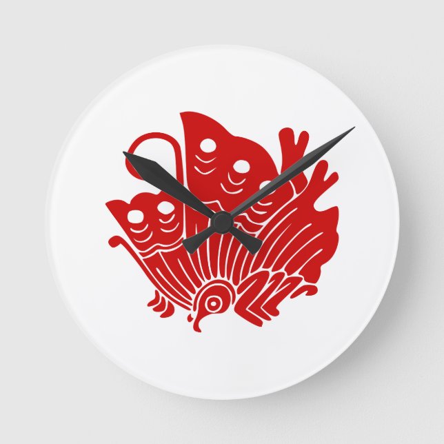 Asian Butterfly Japanese Kamon Design Round Clock (Front)