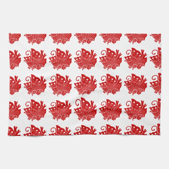 Asian Butterfly Japanese Kamon Design Tea Towel (Horizontal)
