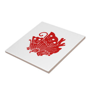 Asian Butterfly Japanese Kamon Design Tile
