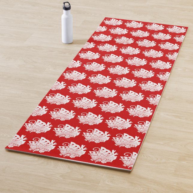 Asian Butterfly Japanese Kamon Design Yoga Mat (In Situ)