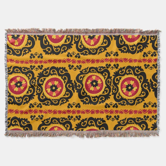 Asian Carpet Suzanne: Traditional Embroidery Throw Blanket (Front)