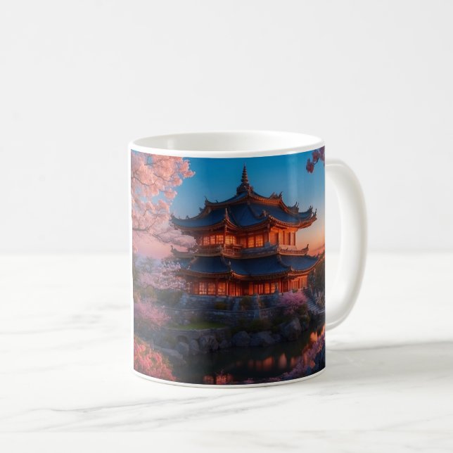 Asian Castle of the Garden Sunset Coffee Mug (Front Right)