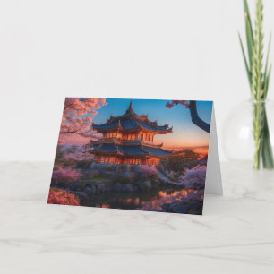 Asian Castle of the Garden Sunset Holiday Card