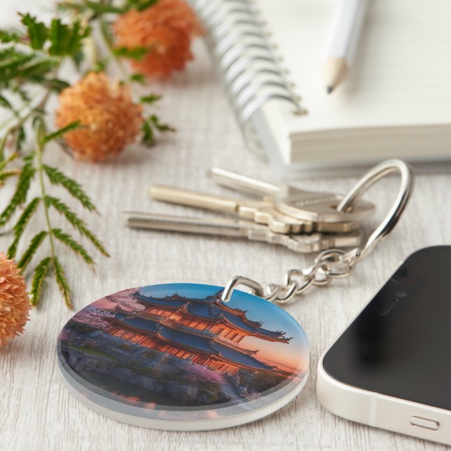 Asian Castle of the Garden Sunset Key Ring (Front Right)