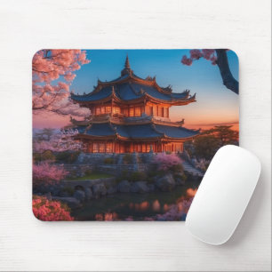 Asian Castle of the Garden Sunset Mouse Mat
