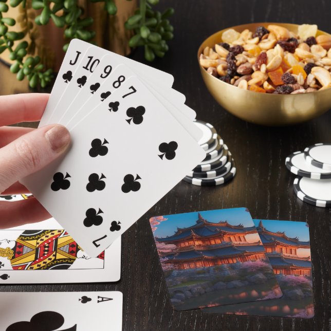 Asian Castle of the Garden Sunset Playing Cards (In Situ)