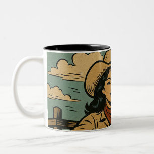 asian cattlegirl playing guitar Two-Tone coffee mug