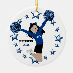 Asian Cheerleader Pom Poms In Blue & Black Ceramic Tree Decoration