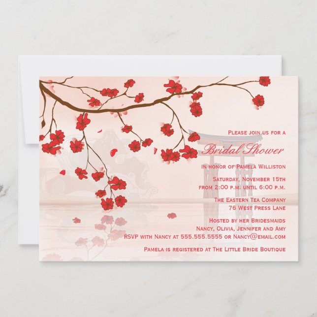Asian cherry blossom bridal shower invitation (Front)