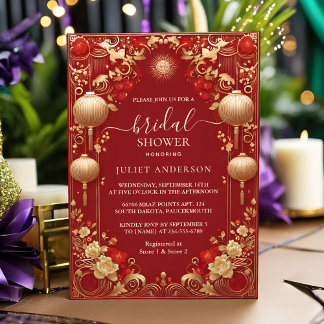 Asian Chinese Bilingual Hei Bold Bridal Shower Invitation