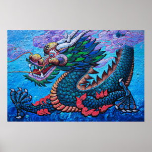 Asian Chinese Colourful Dragon Print