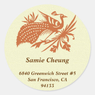 Asian Chinese peacock custom circle address label