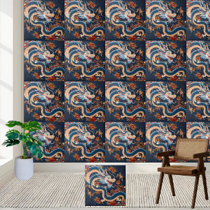 Asian Chinoiserie Dragon Tile