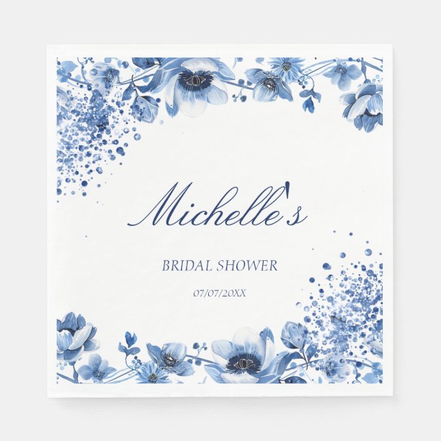 Asian Chinoiserie Light Blue Floral Bridgerton Napkin (Front)