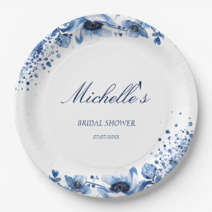 Asian Chinoiserie Light Blue Floral Bridgerton Paper Plate