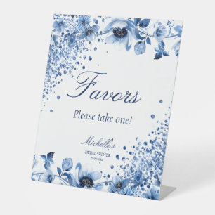 Asian Chinoiserie Light Blue Floral Favours  Pedestal Sign