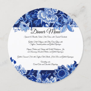 Asian Chinoiserie Navy Blue Floral Dinner Menu Invitation