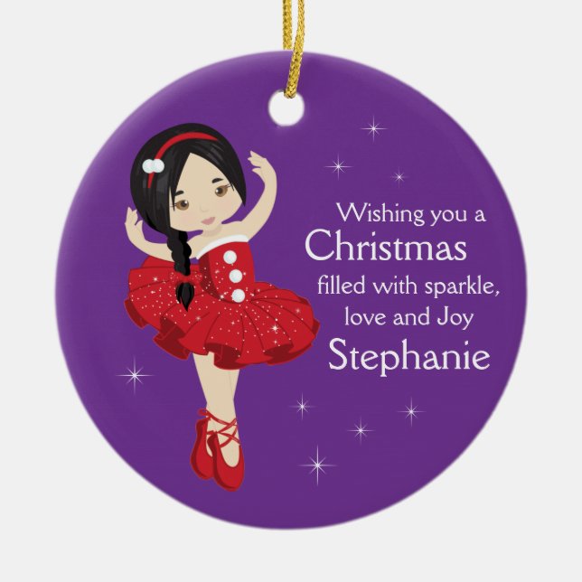 Asian Christmas Ballerina Ceramic Ornament (Front)